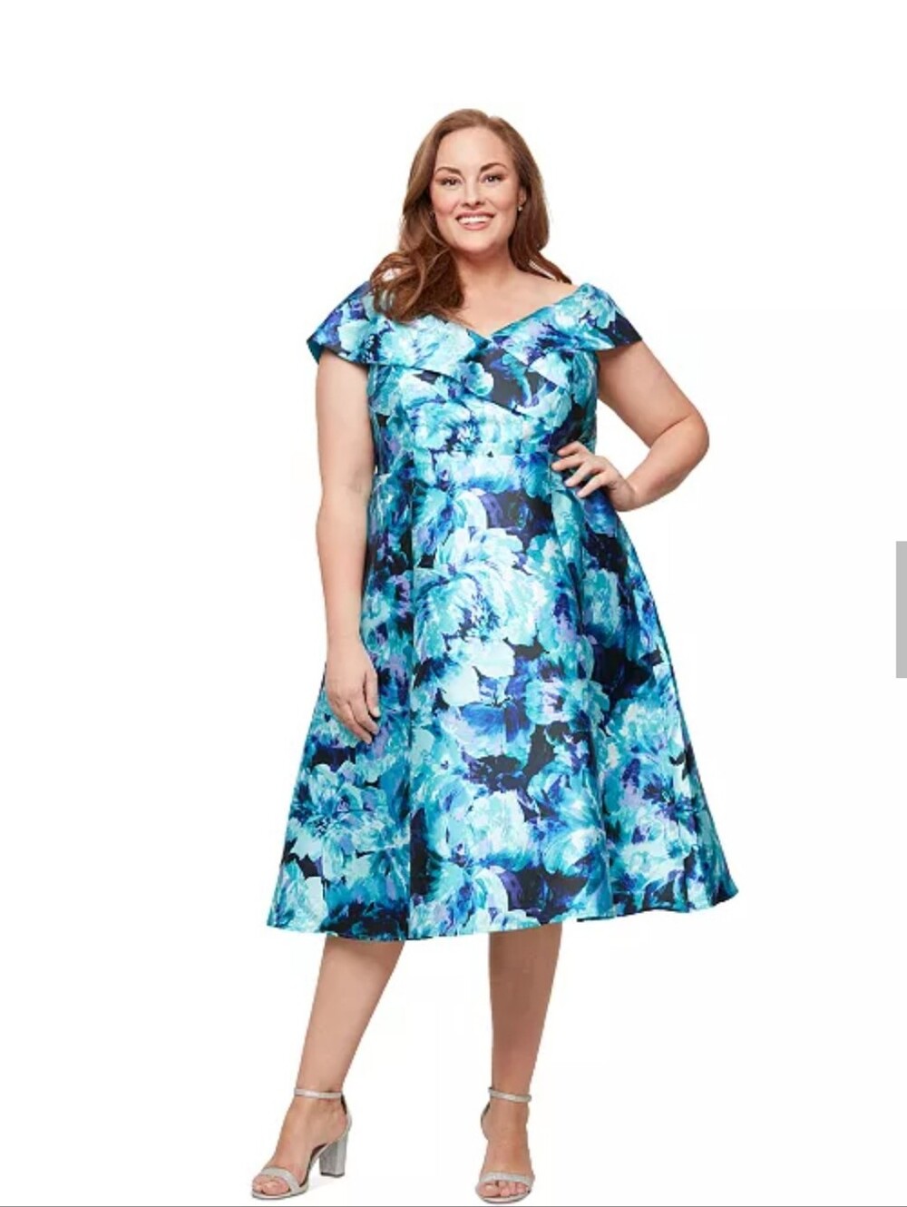 NWT Alex Evenings Blue Floral Fit & Flare Cocktail Dress Size 14 MSRP $199